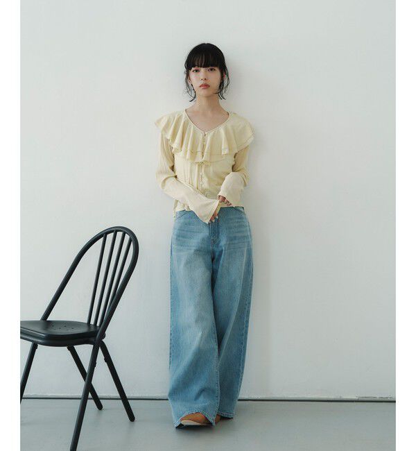 EMMEL REFINES「＜EMMEL REFINES＞EM フリルネック フライス カーディガン」|カーディガン|