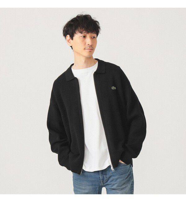 BEAMS「【別注】LACOSTE / ジップ カーディガン」|ニット・セーター|NOIR