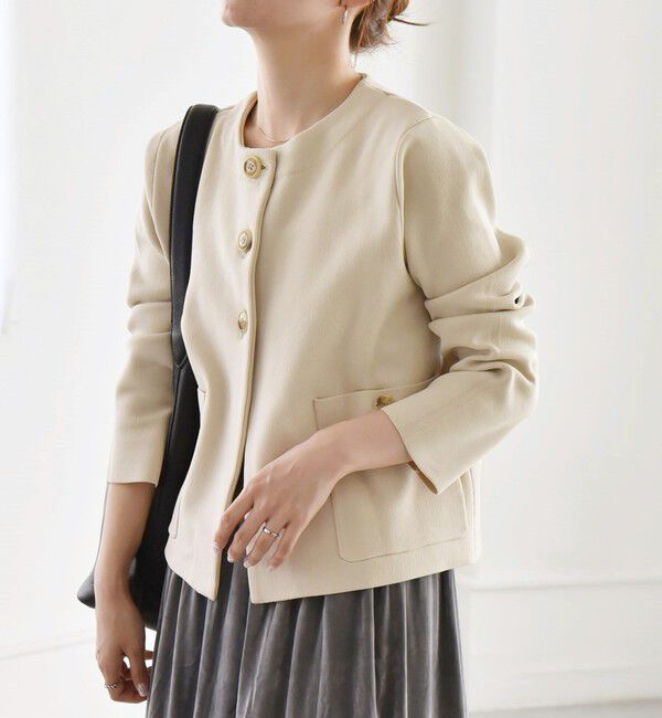 quaranciel「quaranciel:〈手洗い可能〉ノーカラー クラシカル ジャケット カーディガン」|カーディガン|