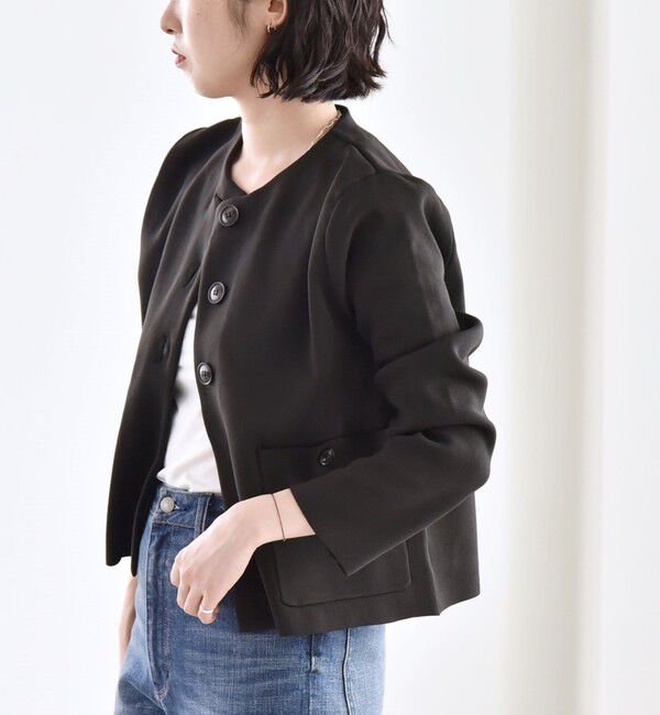 quaranciel「quaranciel:〈手洗い可能〉ノーカラー クラシカル ジャケット カーディガン」|カーディガン|ブラック