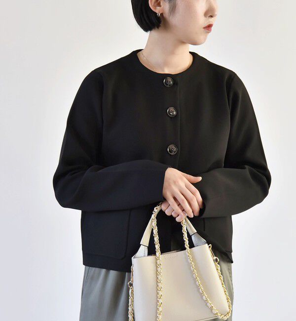 quaranciel「quaranciel:〈手洗い可能〉ノーカラー クラシカル ジャケット カーディガン」|カーディガン|