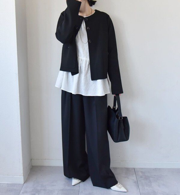 quaranciel「quaranciel:〈手洗い可能〉ノーカラー クラシカル ジャケット カーディガン」|カーディガン|