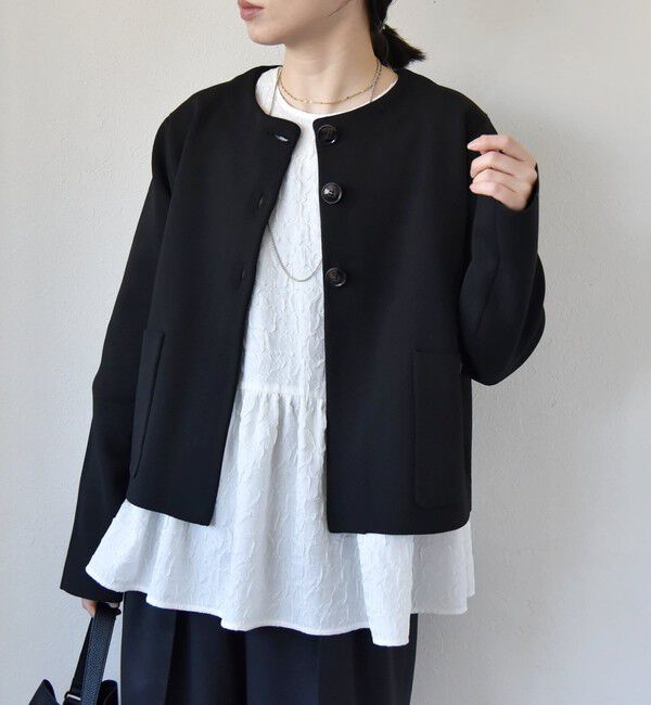 quaranciel「quaranciel:〈手洗い可能〉ノーカラー クラシカル ジャケット カーディガン」|カーディガン|