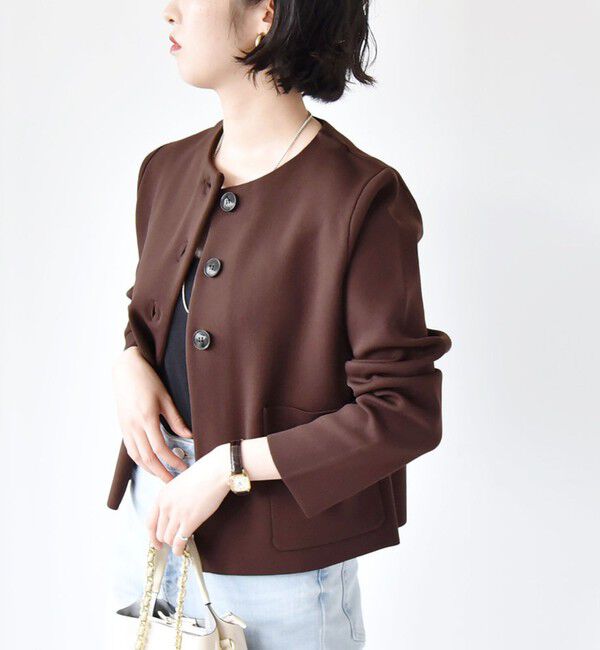 quaranciel「quaranciel:〈手洗い可能〉ノーカラー クラシカル ジャケット カーディガン」|カーディガン|