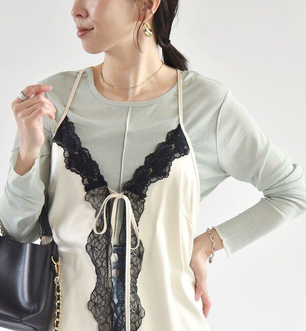 quaranciel「quaranciel:〈洗濯機可能〉サテン レース フロント オープン キャミソール」|キャミソール|