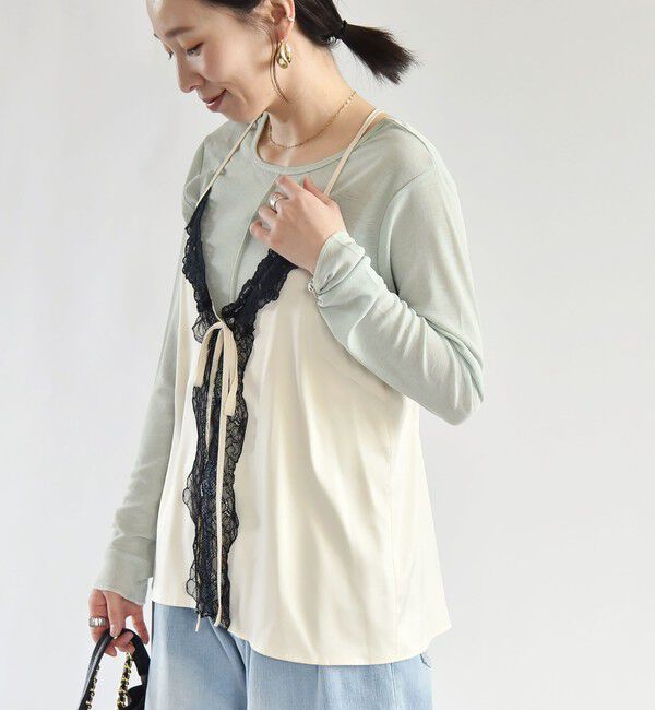 quaranciel「quaranciel:〈洗濯機可能〉サテン レース フロント オープン キャミソール」|キャミソール|