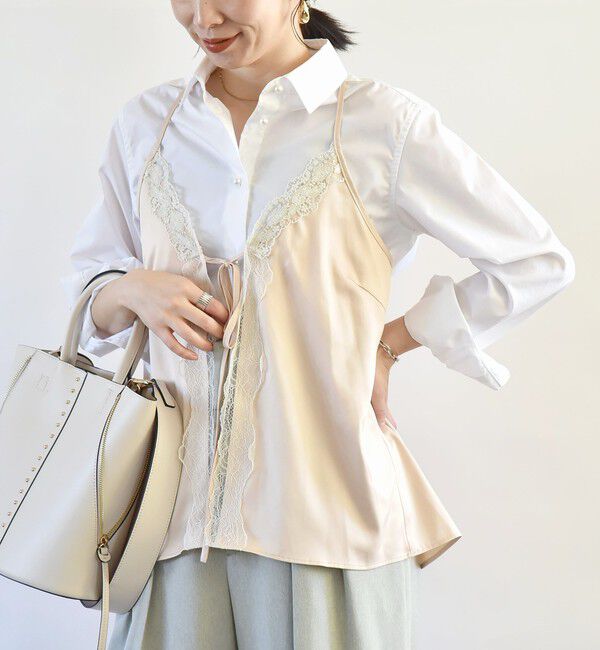 quaranciel「quaranciel:〈洗濯機可能〉サテン レース フロント オープン キャミソール」|キャミソール|ベージュ