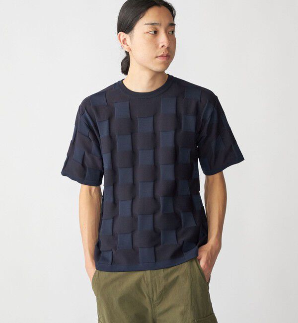 SHIPS「SHIPS:〈手洗い可能〉Amossa(R) シャンティ ブロック リンクス編み ニット Tシャツ」|Tシャツ・カットソー|ネイビー