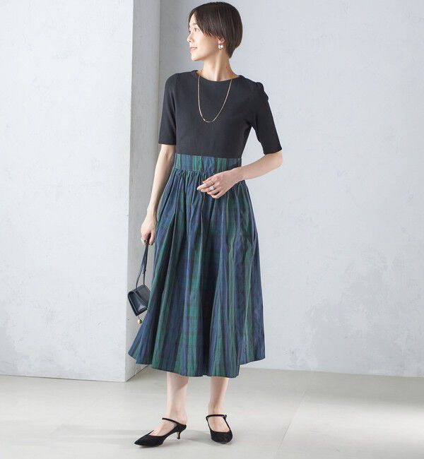 SHIPS for women「〈手洗い可能〉タフタ コンビ ニット パフスリーブ ワンピース」|ワンピース|