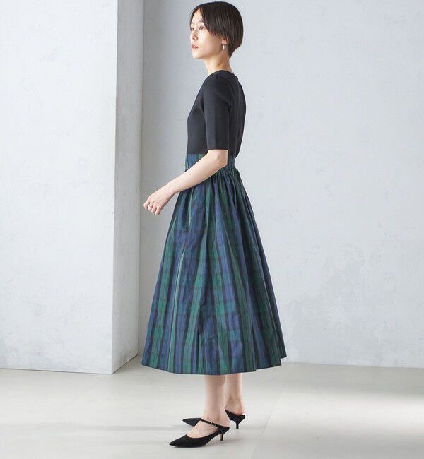 SHIPS for women「〈手洗い可能〉タフタ コンビ ニット パフスリーブ ワンピース」|ワンピース|