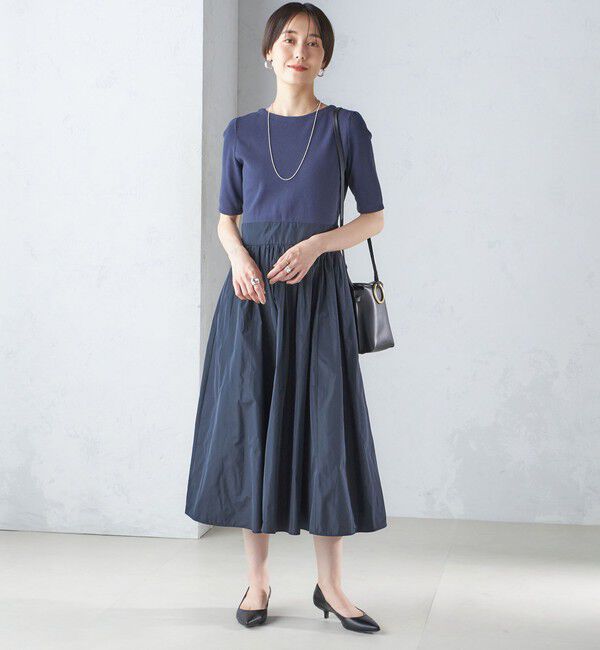 SHIPS for women「〈手洗い可能〉タフタ コンビ ニット パフスリーブ ワンピース」|ワンピース|