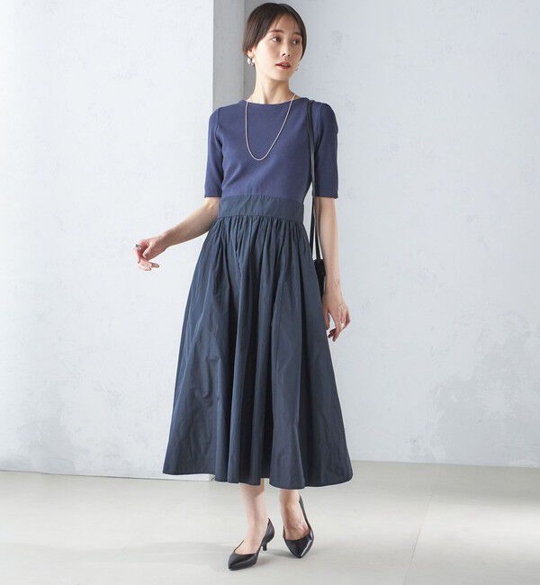 SHIPS for women「〈手洗い可能〉タフタ コンビ ニット パフスリーブ ワンピース」|ワンピース|