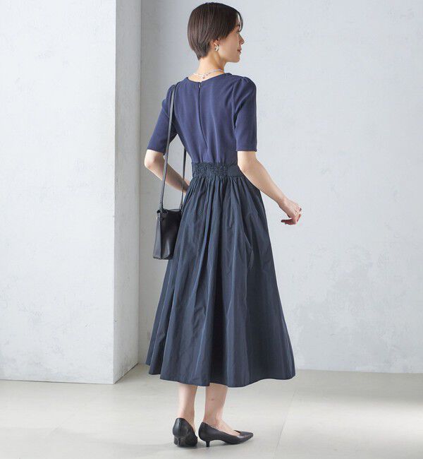 SHIPS for women「〈手洗い可能〉タフタ コンビ ニット パフスリーブ ワンピース」|ワンピース|