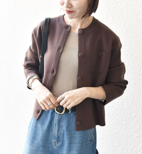 SHIPS any「SHIPS any: ミラノリブ ノーカラー ニット ジャケット カーディガン」|カーディガン|