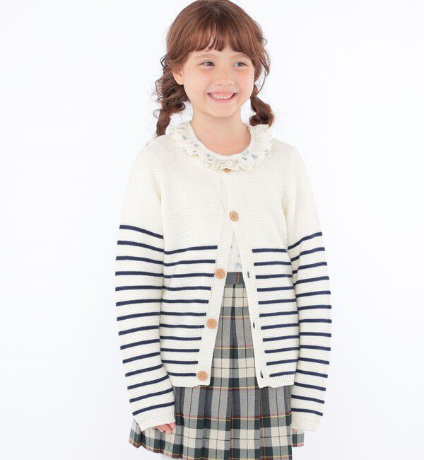 SHIPS KIDS「SHIPS KIDS:100～125cm /〈洗濯機可能〉ボーダー カーディガン」|カーディガン|ネイビー