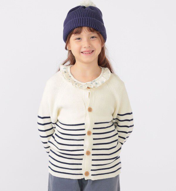 SHIPS KIDS「SHIPS KIDS:100～125cm /〈洗濯機可能〉ボーダー カーディガン」|カーディガン|