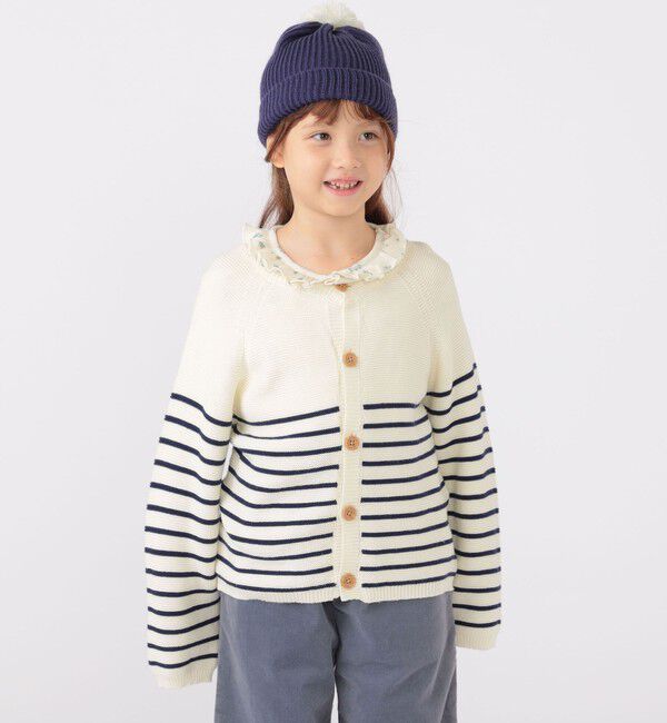 SHIPS KIDS「SHIPS KIDS:100～125cm /〈洗濯機可能〉ボーダー カーディガン」|カーディガン|