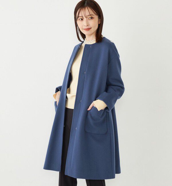 SHIPS Colors 「SHIPS Colors: ウール バックプリーツ ノーカラーコート」|ノーカラーコート|ブルー