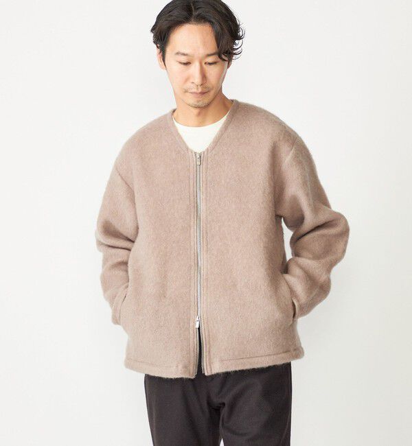 SHIPS「SHIPS: ブラッシュド ウール Vネック ジップ カーディガン」|カーディガン|ベージュ