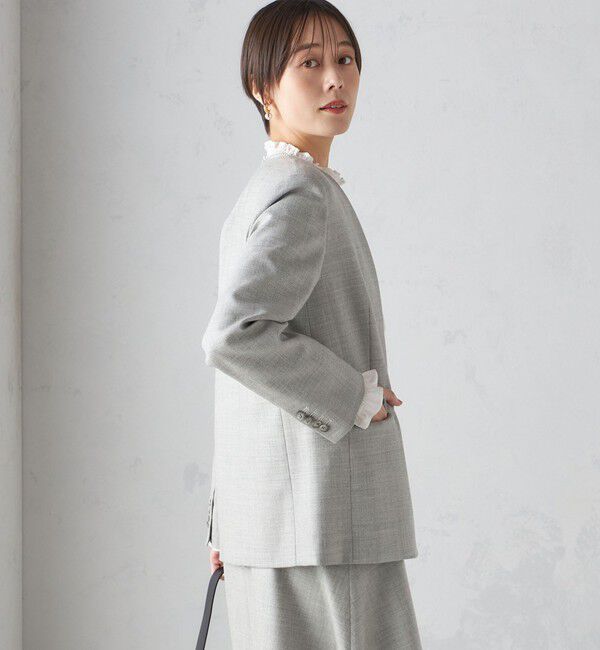 SHIPS for women「ウール ツイル カラーレス ジャケット（セットアップ対応）」|ノーカラージャケット|