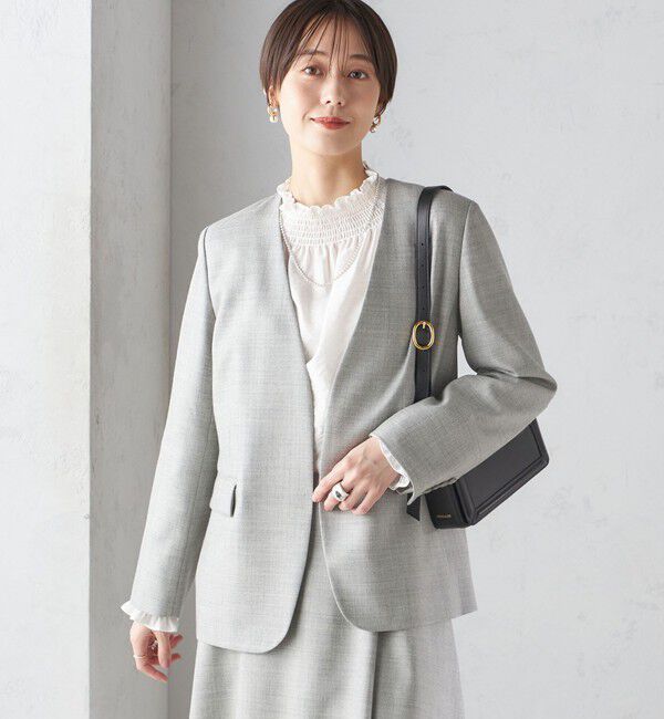 SHIPS for women「ウール ツイル カラーレス ジャケット（セットアップ対応）」|ノーカラージャケット|