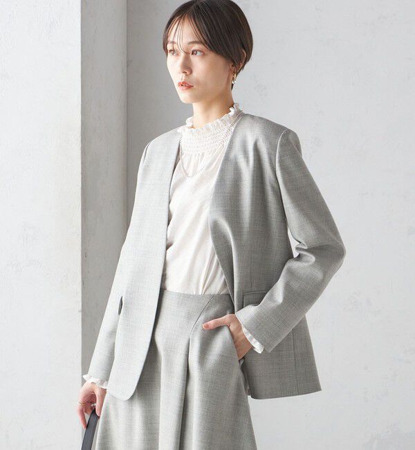 SHIPS for women「ウール ツイル カラーレス ジャケット（セットアップ対応）」|ノーカラージャケット|