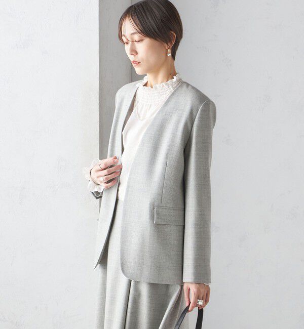 SHIPS for women「ウール ツイル カラーレス ジャケット（セットアップ対応）」|ノーカラージャケット|