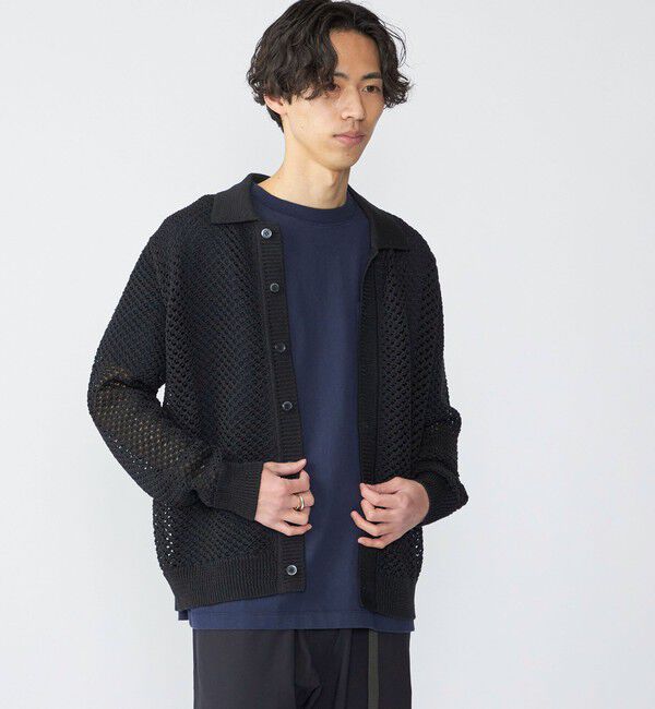 SHIPS「SHIPS:〈手洗い可能〉メッシュ ニット カーディガン」|カーディガン|ブラック