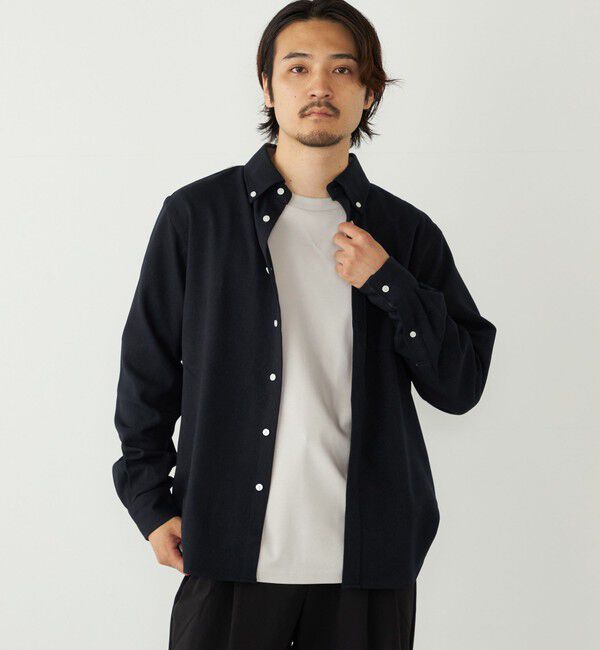 SHIPS Colors 「SHIPS Colors:ストレッチ ウールライク シャツ」|シャツ・ブラウス|ネイビー