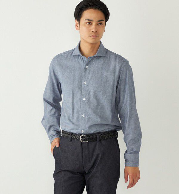 SHIPS Colors 「SHIPS Colors:コットン フランネル 小紋柄 プリント ワイドカラー シャツ」|シャツ・ブラウス|ネイビー