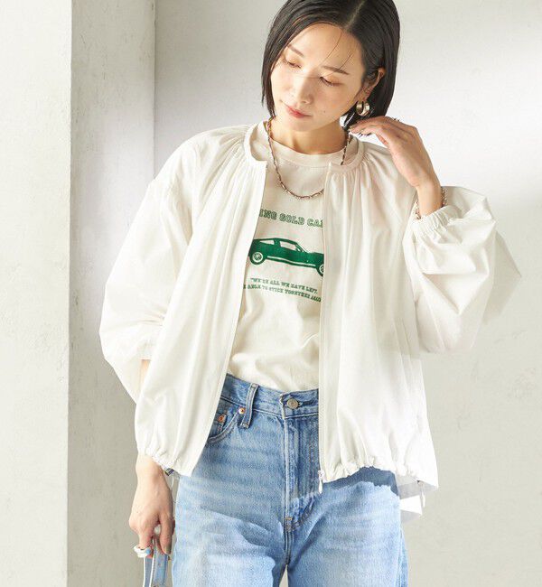 SHIPS for women「《予約》〈 接触冷感 / 撥水加工〉TEXBRID(R) タフタ ギャザー 羽織 ブルゾン」|ブルゾン・スタジャン|オフホワイト