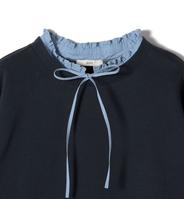SHIPS for women「《一部追加予約》【WEB限定】〈手洗い可能〉ブラウス コンビ スウェット プルオーバー」|スウェット・ジャージ|