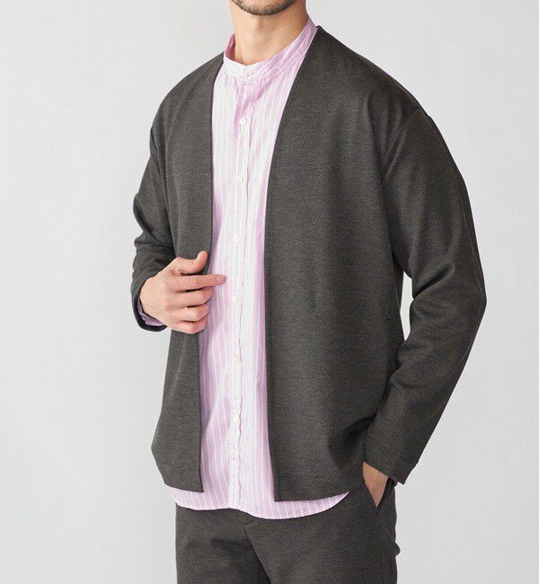 SHIPS「SHIPS: 〈セットアップ対応〉ジャカード ノーカラー カーディガン」|カーディガン|ダークグレー