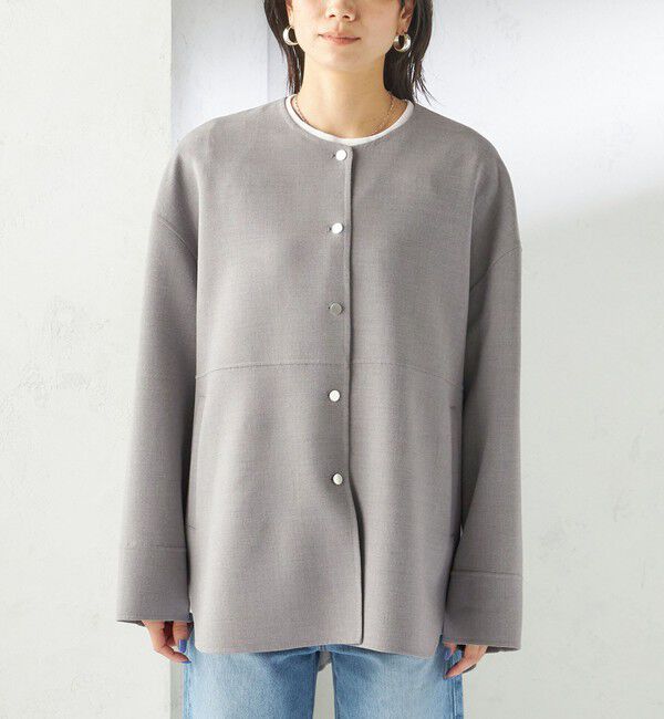 SHIPS for women「〈手洗い可能〉ストレッチ 二重織 リバー 仕立て ノーカラー コート」|その他|