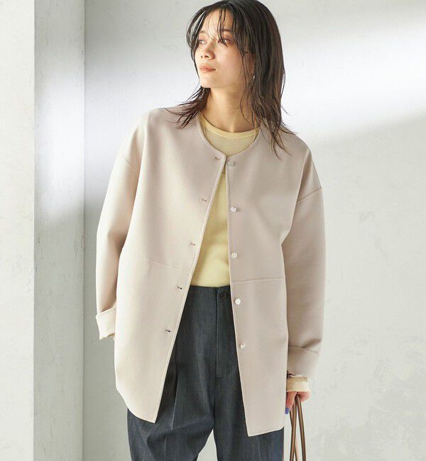 SHIPS for women「〈手洗い可能〉ストレッチ 二重織 リバー 仕立て ノーカラー コート」|その他|