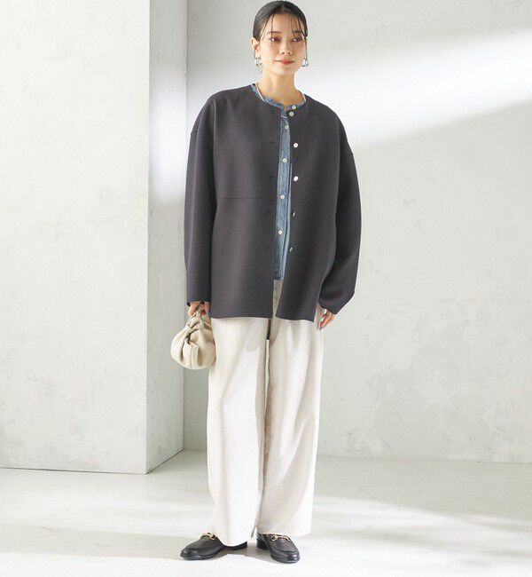 SHIPS for women「〈手洗い可能〉ストレッチ 二重織 リバー 仕立て ノーカラー コート」|その他|