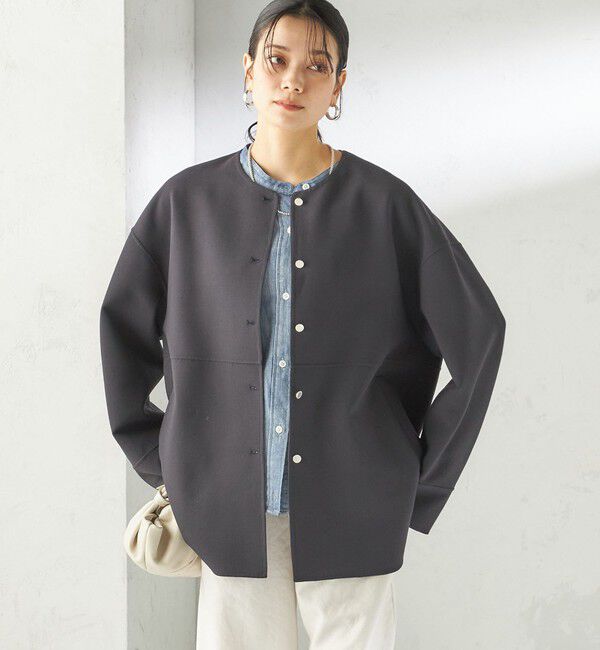 SHIPS for women「〈手洗い可能〉ストレッチ 二重織 リバー 仕立て ノーカラー コート」|その他|