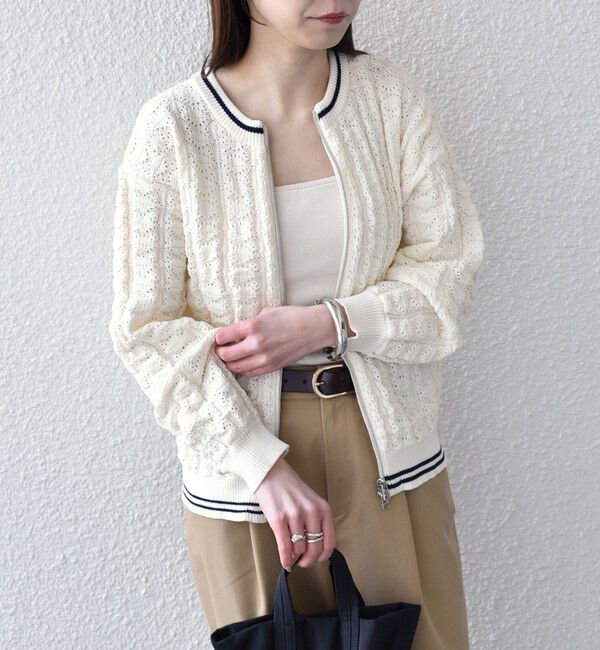 SHIPS Colors 「《予約》SHIPS Colors:〈手洗い可能〉柄編み ジップ カーディガン◆」|カーディガン|オフホワイト