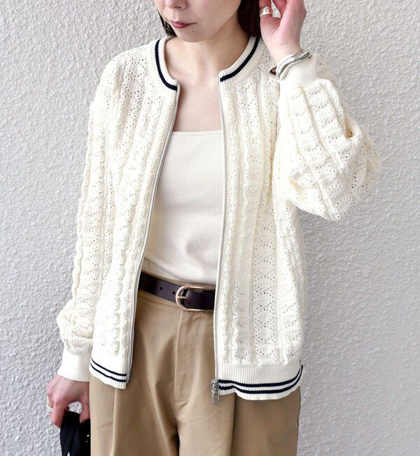 SHIPS Colors 「《予約》SHIPS Colors:〈手洗い可能〉柄編み ジップ カーディガン◆」|カーディガン|