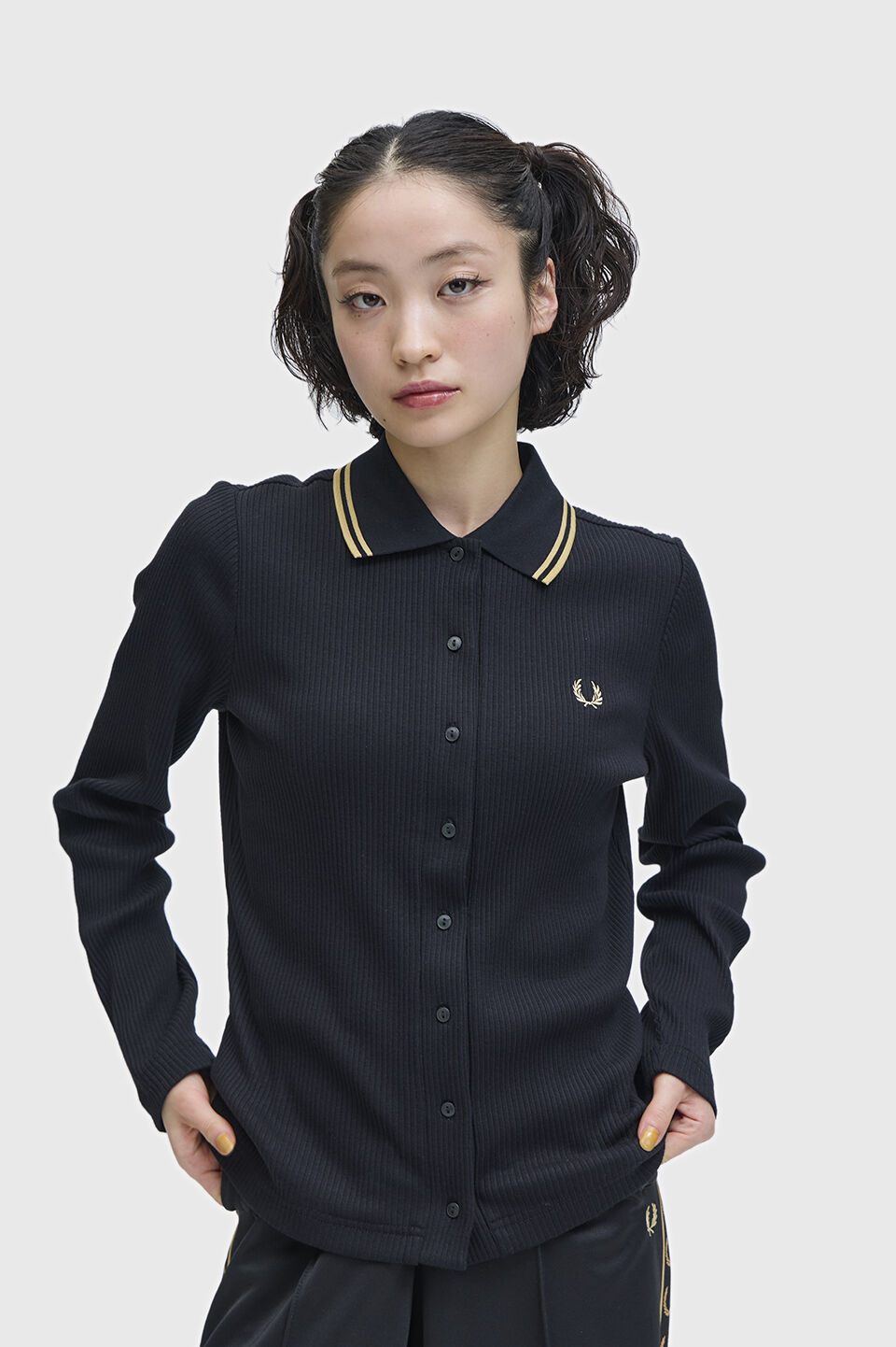 FRED PERRY 「Button Through Rib Polo Shirt」|ポロシャツ|BLACK