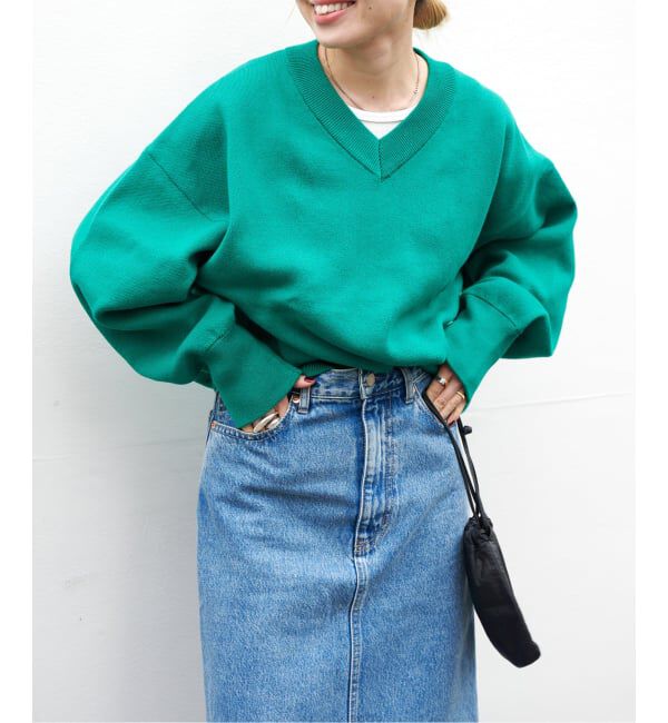 OUTDOOR PRODUCTS Usual Things「≪予約≫スウェットライクVネックニットプルオーバー」|ニット・セーター|グリーン