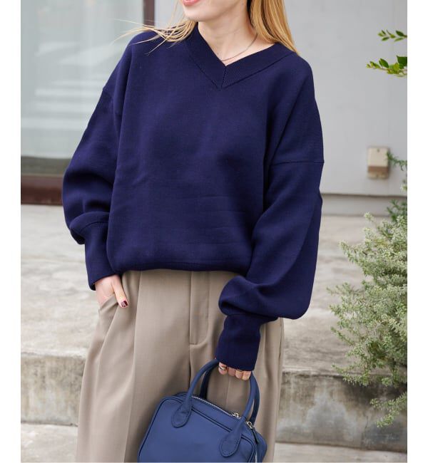OUTDOOR PRODUCTS Usual Things「≪予約≫スウェットライクVネックニットプルオーバー」|ニット・セーター|ネイビー A