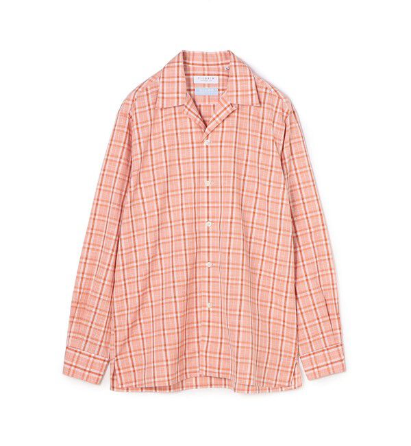 TOMORROWLAND MENS「コットンリネン オープンカラーロングスリーブ チェックシャツ ALUMO」|シャツ・ブラウス|38 レッド系