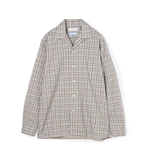 TOMORROWLAND MENS「コットンリネン オープンカラーロングスリーブ チェックシャツ ALUMO」|シャツ・ブラウス|48 ブラウン系