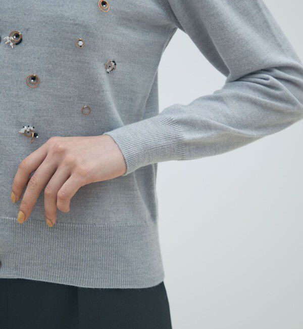 MACPHEE「ウールビジュー クルーネックカーディガン」|カーディガン|