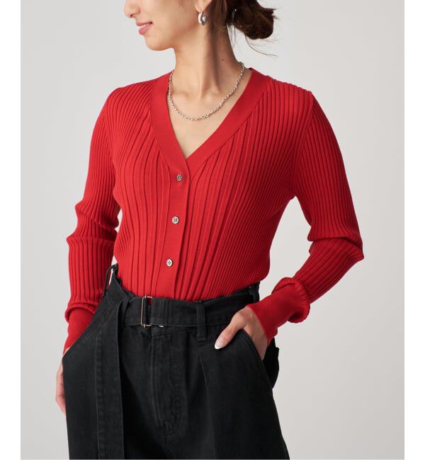 VERMEIL par iena「SLOWOOL Vネック カーディガン」|カーディガン|レッド