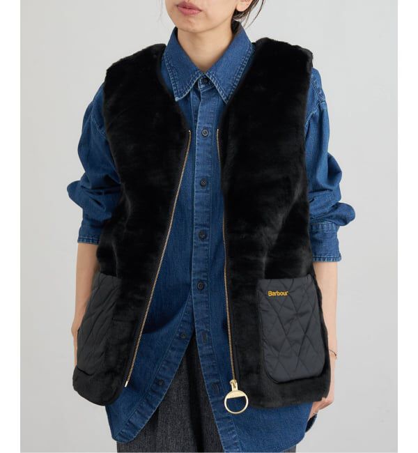 IENA「Barbour/バブアー KARIN FAUX FUR GILET ベスト LGI0201」|ダウンベスト・ベスト|ブラック