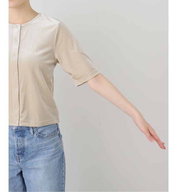 SLOBE IENA「ベロアスナップ5分袖カーディガン」|カーディガン|