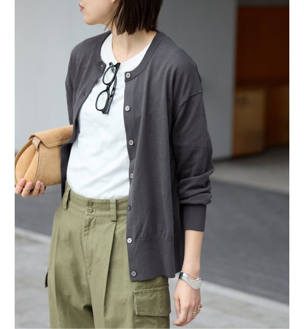 SLOBE IENA「《シリーズあり/予約》コットンキュプラクルーネックカーディガン」|カーディガン|グレー