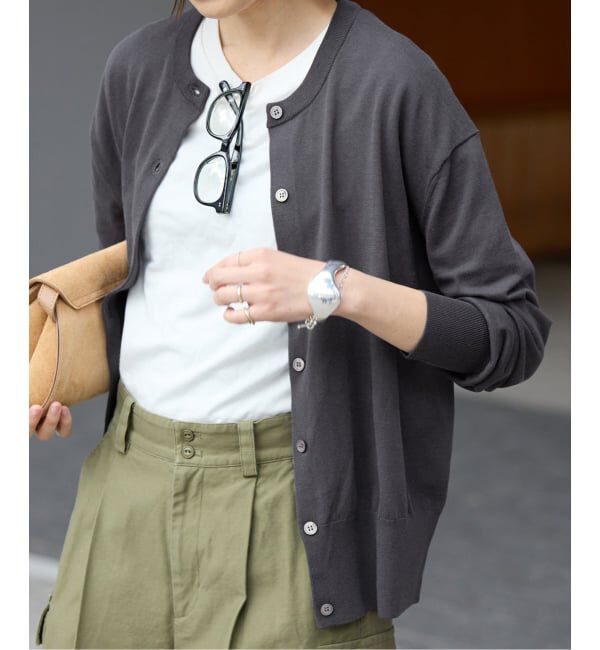 SLOBE IENA「《シリーズあり/予約》コットンキュプラクルーネックカーディガン」|カーディガン|